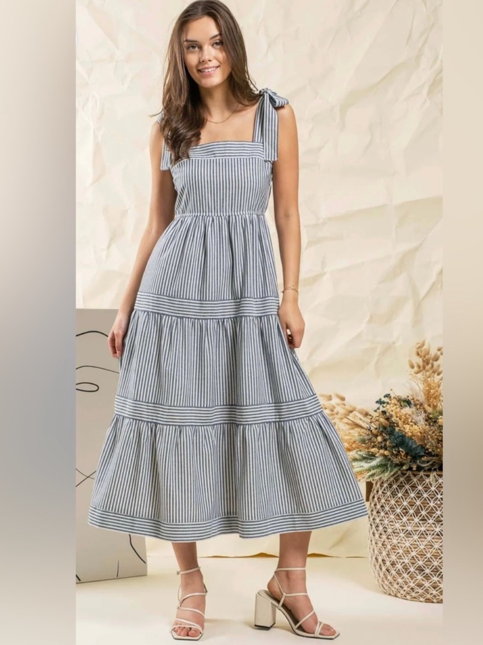 Mine Striped Tiered Midi Dress